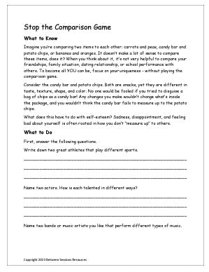 Stop the Comparison Game (Teens)- Worksheet