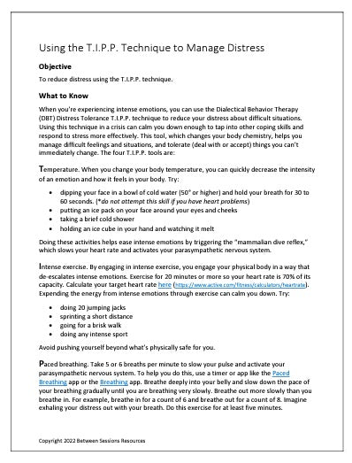 Tip Method Therapy Using the T.I.P.P. Technique to Tolerate Distress Worksheet – The ...