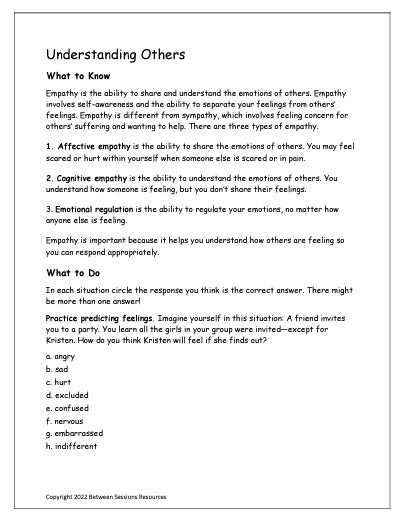 Understanding Worksheets.pdf Understanding Others Worksheet (teens) – The Counseling Store